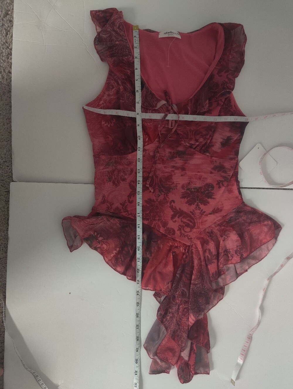 🆕 Rebellious Red Floral Paisley Ruffled Asymmetric Peplum Top Fairy Whimsigoth - Picture 11 of 12
